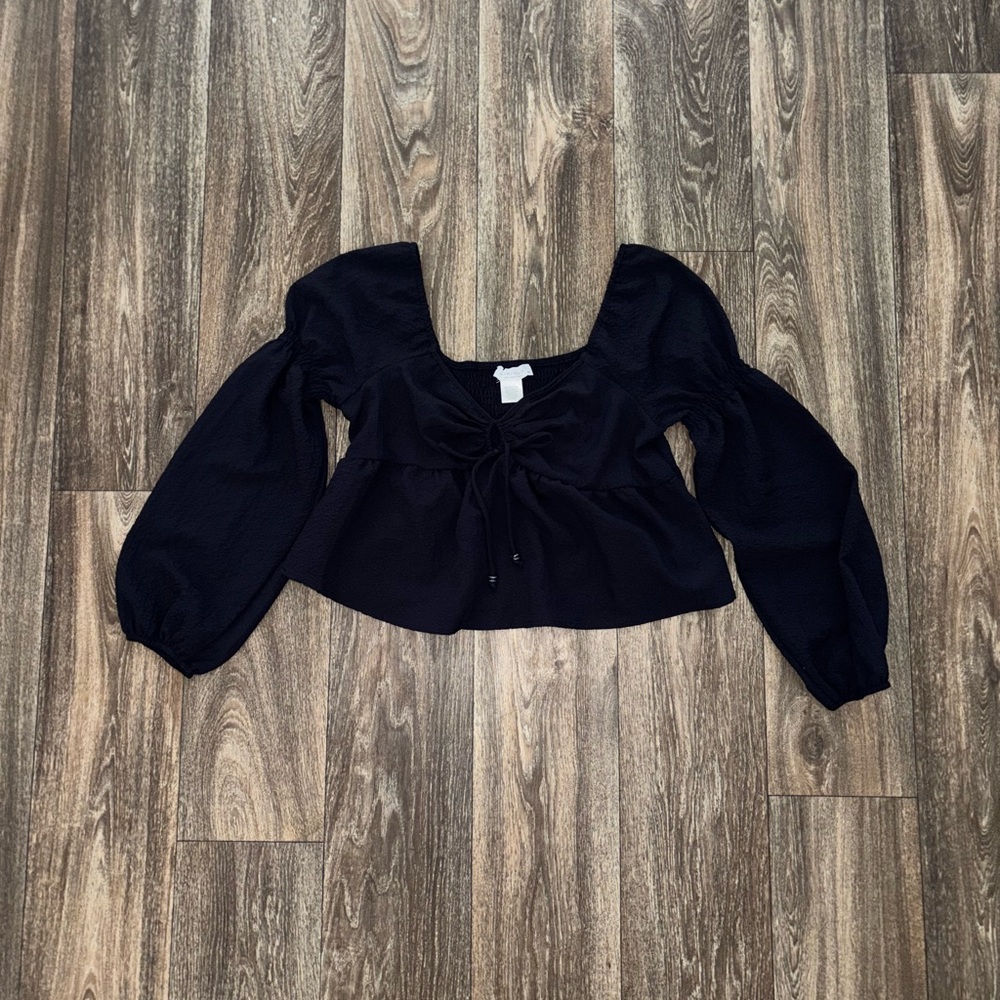 Women's Puff Sleeve Top in Navy Blue